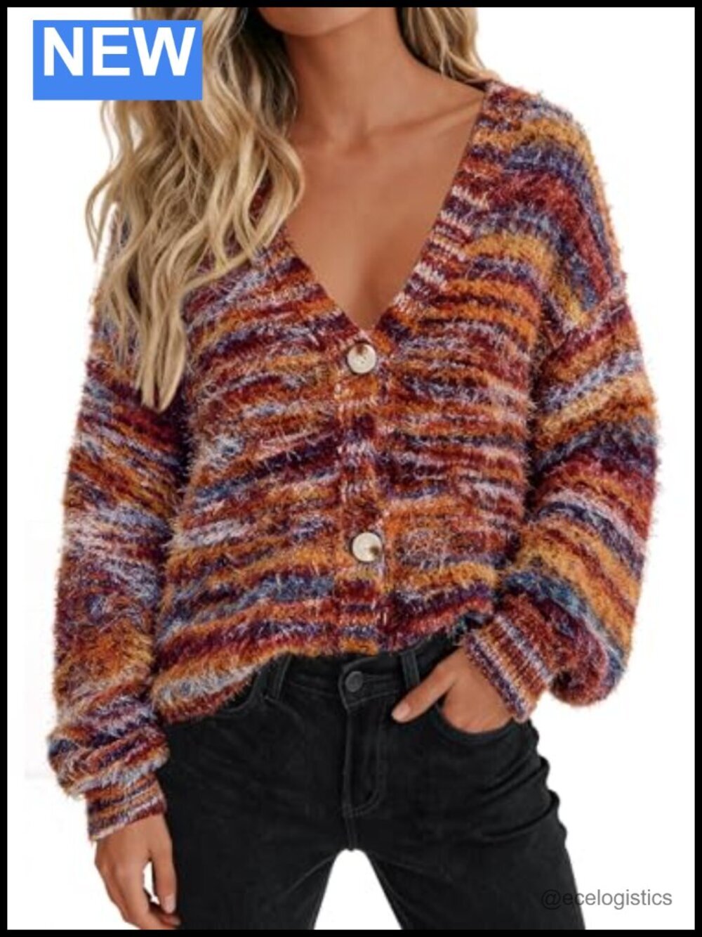 Striped Long Sleeve V-Neck Button Cardigan Sweater